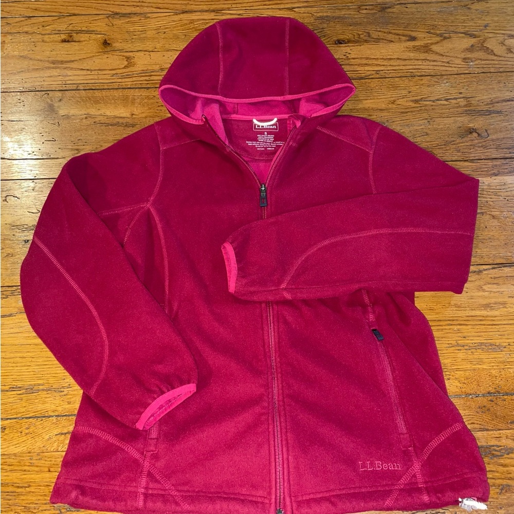 Women’s LLBean Polartec Windbloc fleece zip up hoodie maroon S small